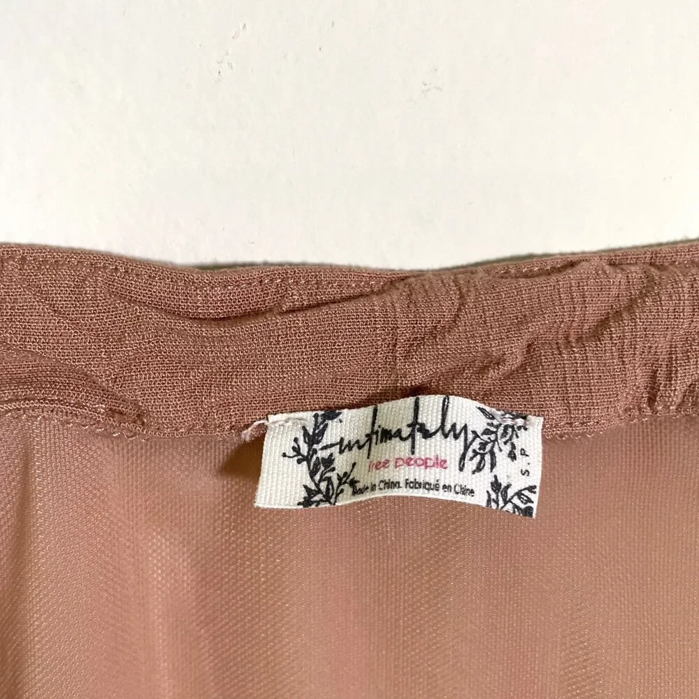 Free People Shes A Catch Bodysuit Top Sz S Nude Square Neck Sheer Back Stretch